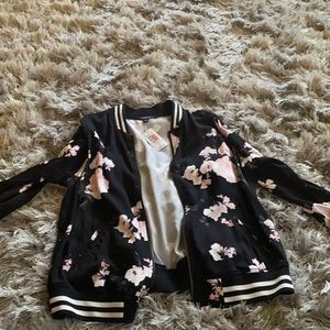 Black floral torrid athletic trim twill  bomber jacket
